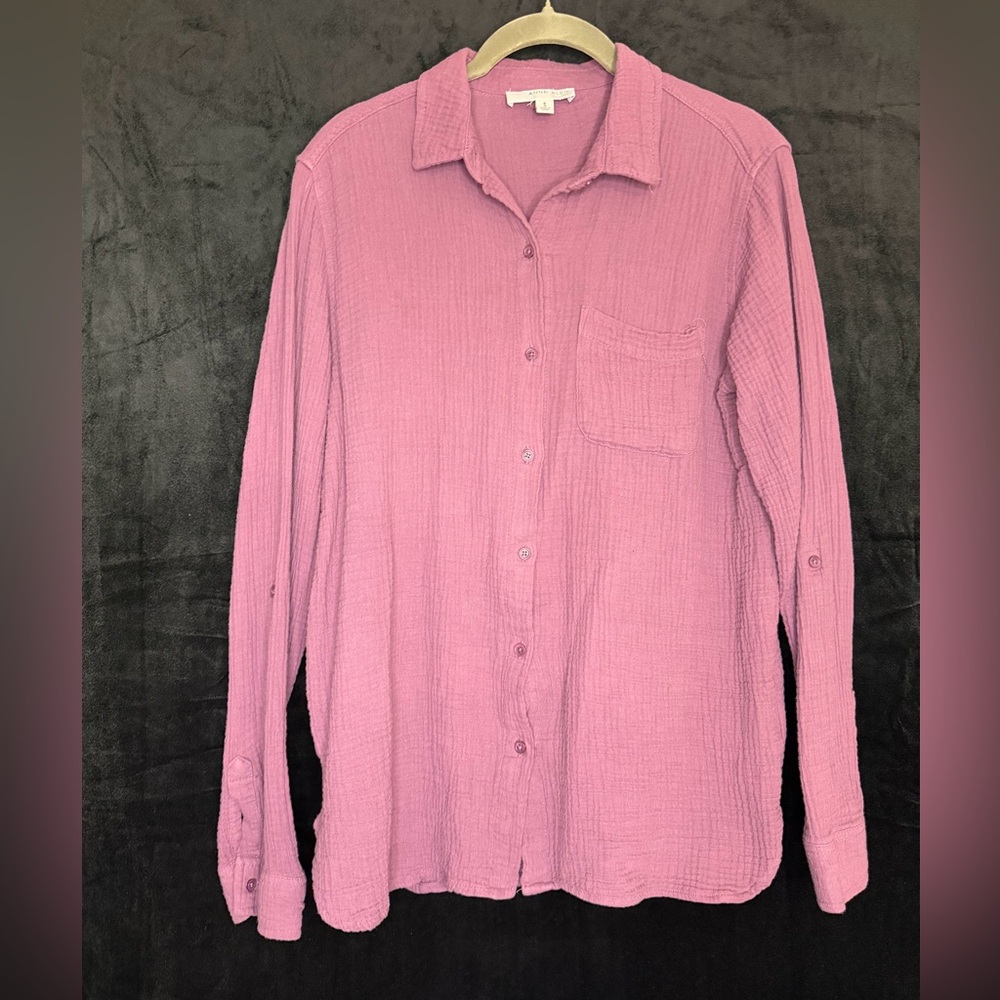 Anne Klein woman’s Pink crinkle Button-Up 100% cotton Shirt